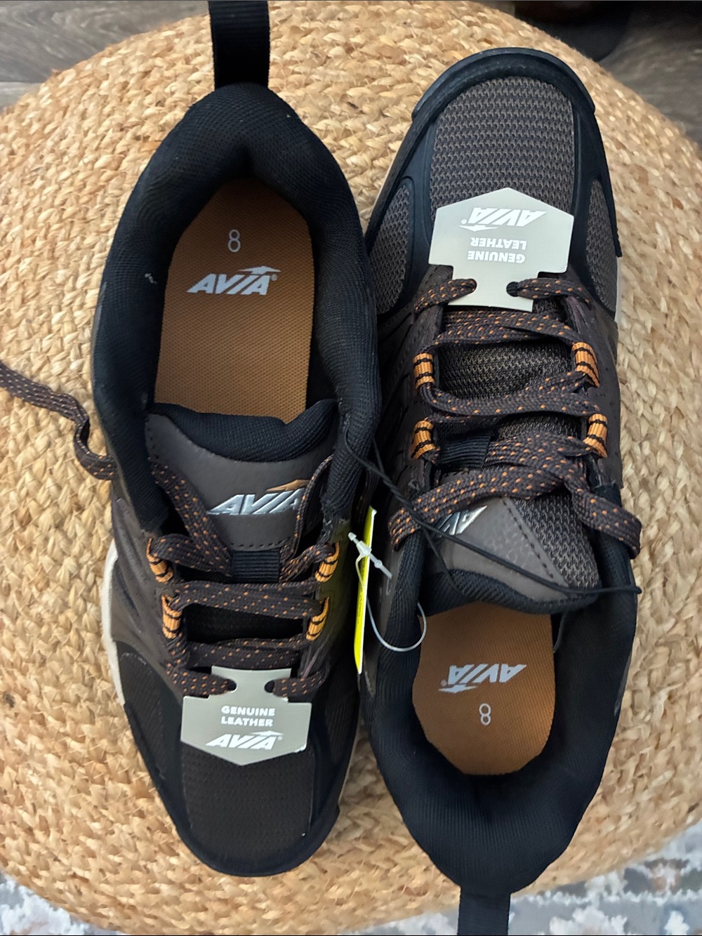 Avia Black and Brown Men’s Athletic Sneakers with Orange Accents